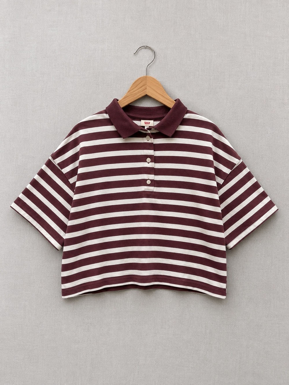Levi's Maroon and White Oversized Striped Polo